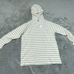 Max & Mia Womens Striped Hoodie Top S Beige & White Cotton Blend NWT  6466